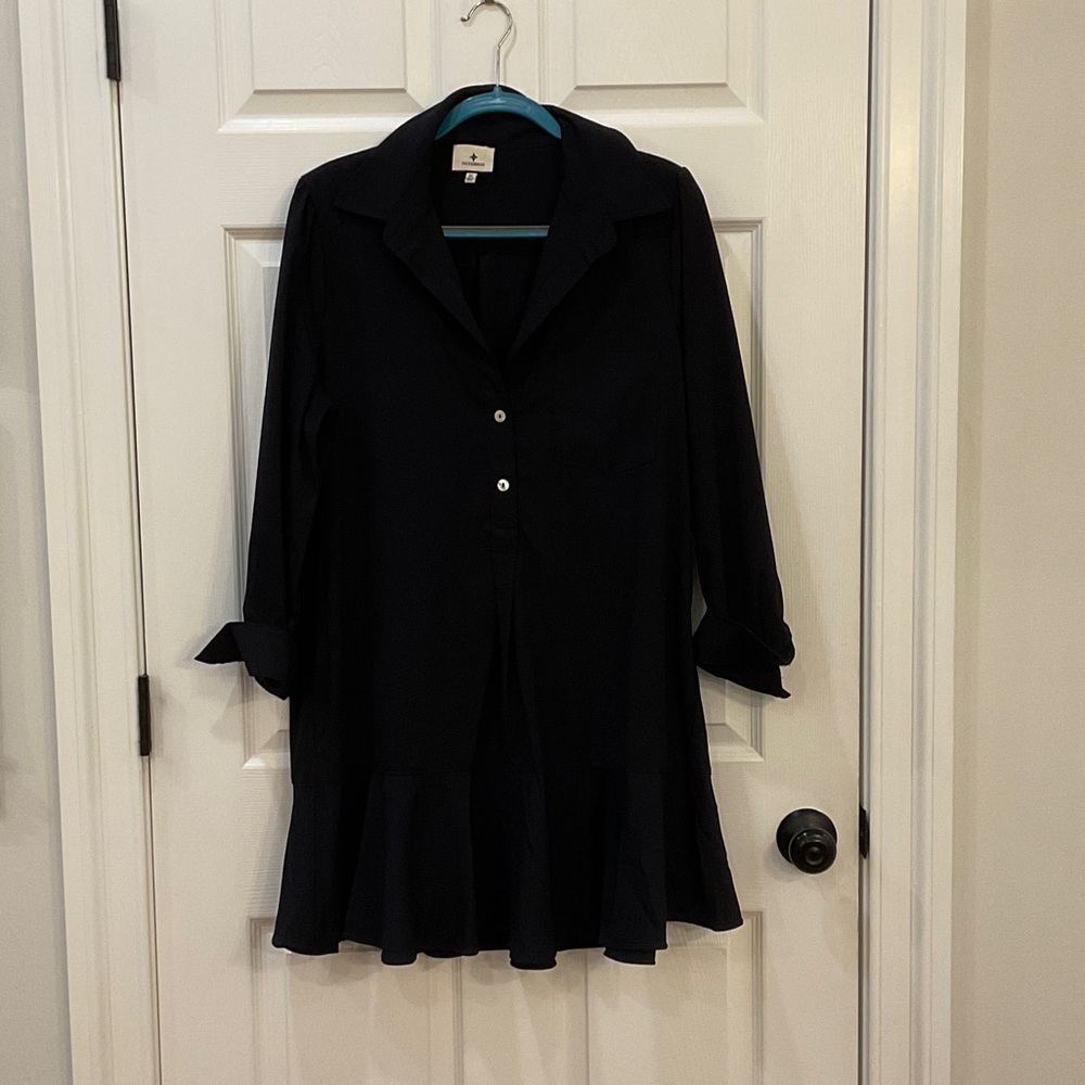 Tuckernuck Navy Blue Crepe Callahan Shirt Dress